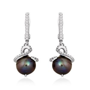Black Pearl & Round Brilliant Diamond Earrings