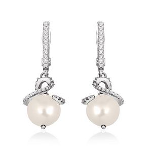 Pearl & Round Brilliant Diamond Earrings