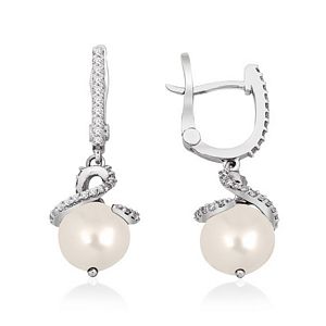 Pearl & Round Brilliant Diamond Earrings