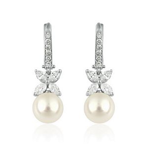 Pearl Marquise & Round Brilliant Diamond Earrings