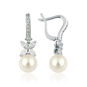 Pearl Marquise & Round Brilliant Diamond Earrings