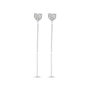 Diamond Heart Chain Drop Earrings