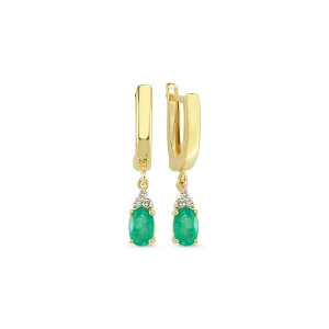Diamond and Oval Emerald Earrings