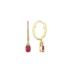 Diamond and Oval Ruby Earrings