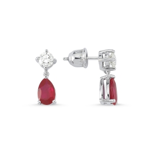 Diamond and Pear Cut Ruby Earrings