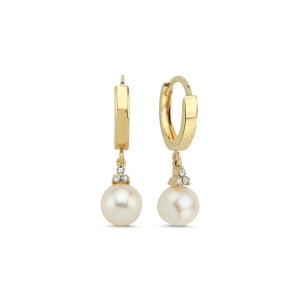 Pearl & Round Brilliant Diamond Earrings