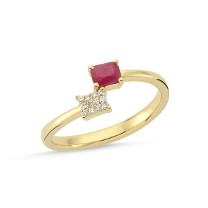 Baguette Cut Ruby and Diamond Pave Ring
