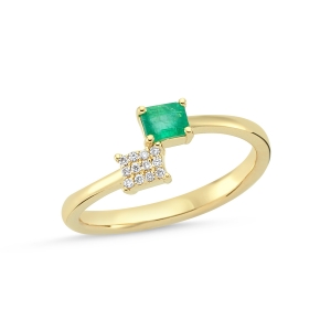 Baguette Cut Emerald and Diamond Pave Ring