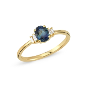 Baguette Diamond and Oval Sapphire Ring