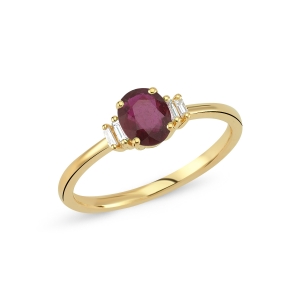 Baguette Diamond and Oval Ruby Ring