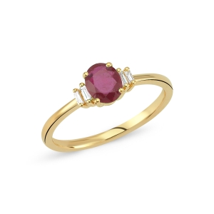 Baguette Diamond and Oval Ruby Ring