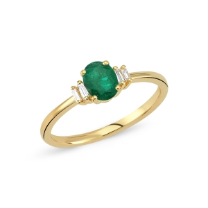 Baguette Diamond and Oval Emerald Ring